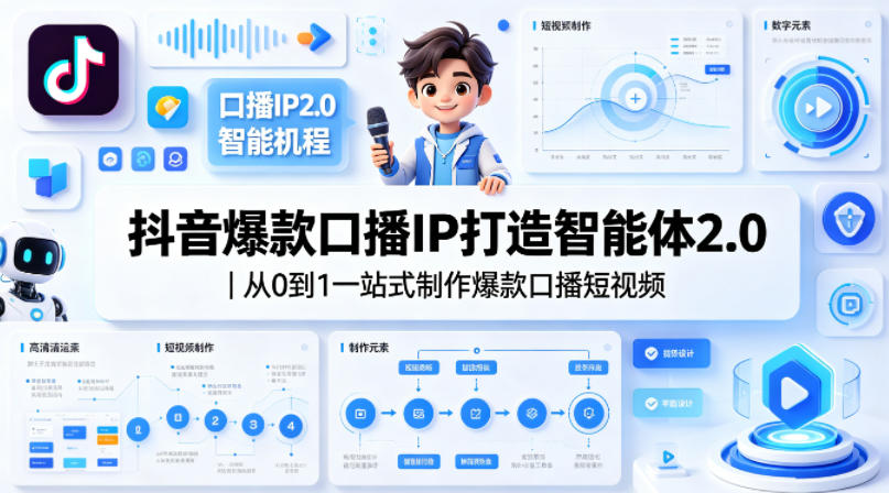 抖音爆款口播IP打造智能体2.0｜从0到1一站式制作爆款口播短视频 - 淘金派资源网