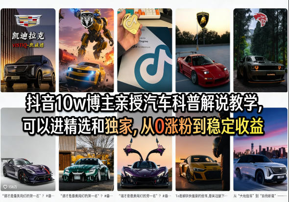 抖音10w博主亲授汽车科普解说教学，可以进精选和独家，从0涨粉到稳定收益(详细视频课程+1T素材) - 淘金派资源网