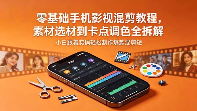 零基础手机影视混剪教程，素材选材到卡点调色全拆解，小白跟着实操轻松制作爆款混剪短片 - 淘金派资源网