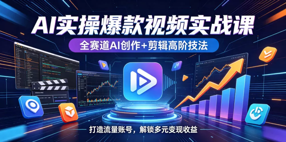 AI实操爆款视频实战课，全赛道AI创作+剪辑高阶技法，打造流量账号，解锁多元变现收益 - 淘金派资源网