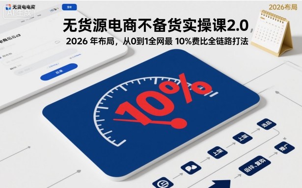 无货源电商不备货实操课2.0，2026年布局，从0到1全网最低10%费比全链路打法【更新26年4月】 - 淘金派资源网