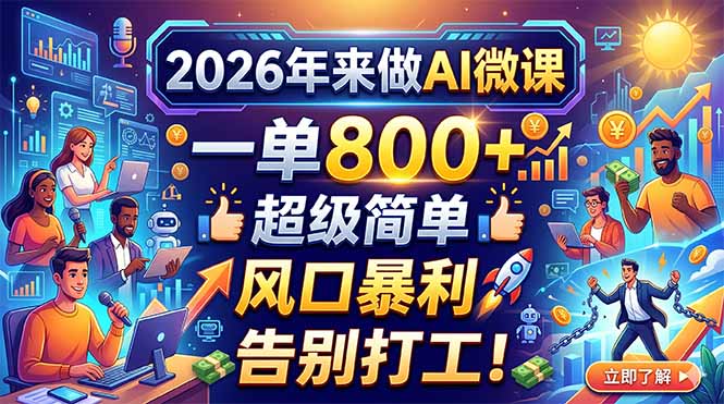 2026年来做AI微课，一单800+，超级简单，风口暴利，告别打工！ - 淘金派资源网