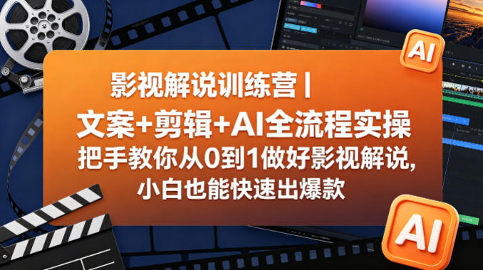 影视解说训练营｜文案+剪辑+AI全流程实操，把手教你从0到1做好影视解说，小白也能快速出爆款 - 淘金派资源网