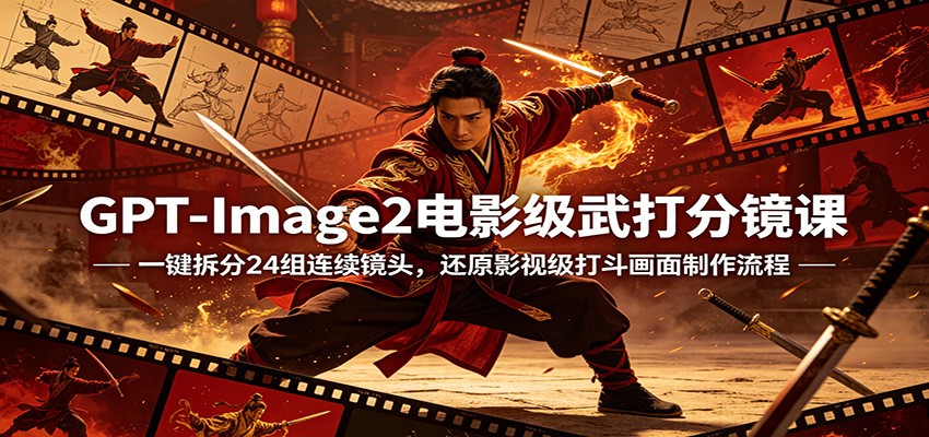 GPT-Image2电影级武打分镜课：一键拆分24组连续镜头，还原影视级打斗画面制作流程 - 淘金派资源网