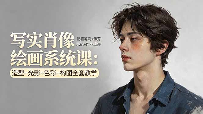 写实肖像绘画系统课：造型+光影+色彩+构图全套教学，配套笔刷+示范+作业点评 - 淘金派资源网