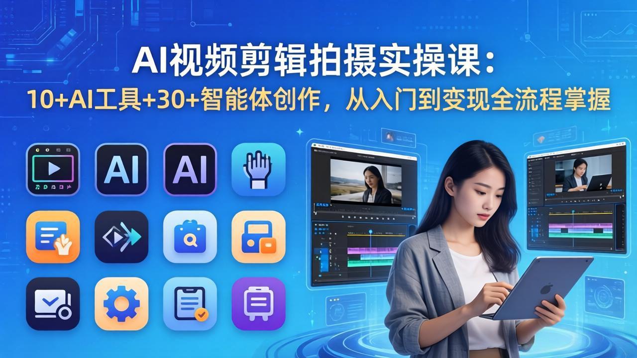 AI 视频剪辑拍摄实操课：10+AI工具+30+智能体创作，从入门到变现全流程掌握 - 淘金派资源网