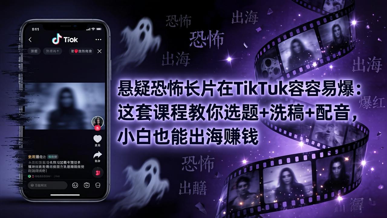 悬疑恐怖长片在TikTok最容易爆：这套课程教你选题+洗稿+配音，小白也能出海赚钱 - 淘金派资源网
