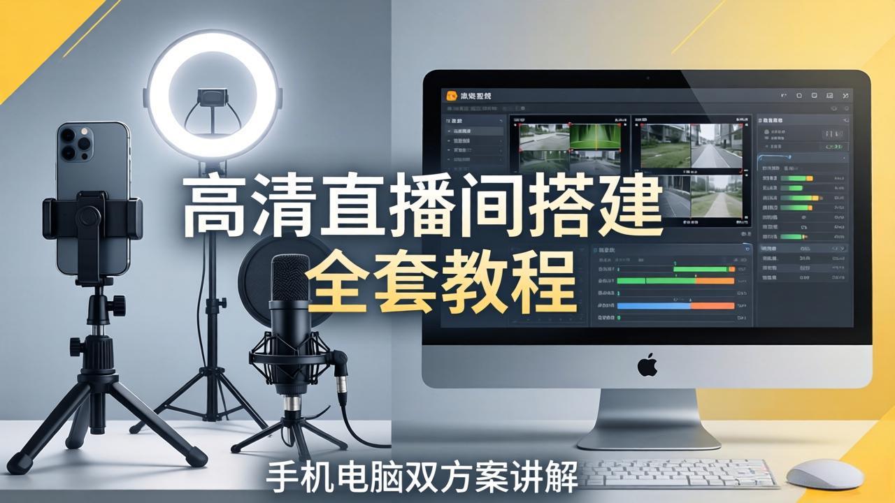 高清直播间搭建全套教程，手机电脑双方案讲解，设备选型调试多机位实操教学 - 淘金派资源网