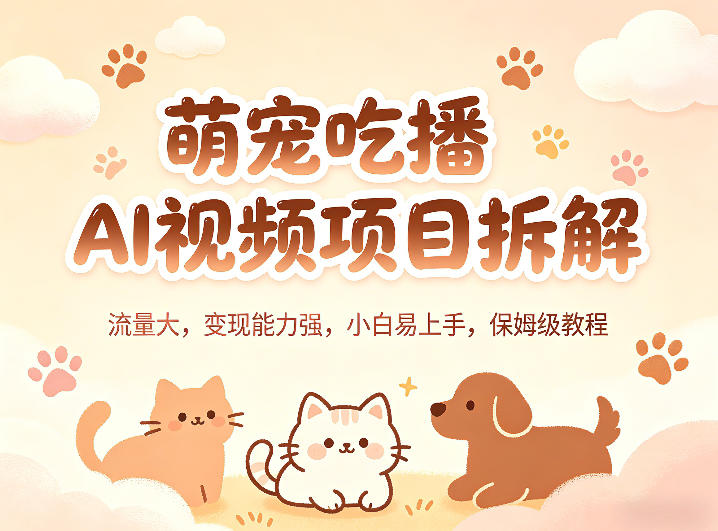 萌宠吃播AI视频项目拆解，流量大，变现能力强，小白易上手，保姆级教程 - 淘金派资源网