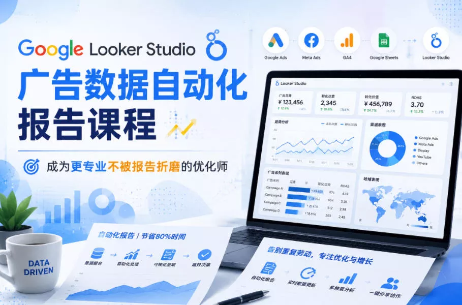 Google Looker Studio广告数据自动化报告课程，成为更专业不被报告折磨的优化师 - 淘金派资源网
