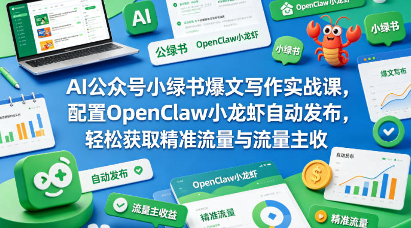 AI公众号小绿书爆文写作实战课，配置OpenClaw小龙虾自动发布，轻松获取精准流量与流量主收益 - 淘金派资源网