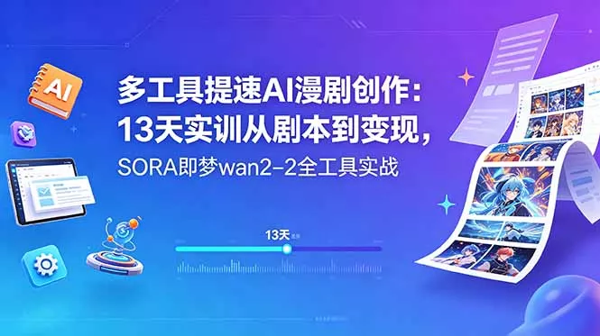 多工具提速AI漫剧创作：13天实训从剧本到变现，SORA即梦wan2-2全工具实战 - 淘金派资源网